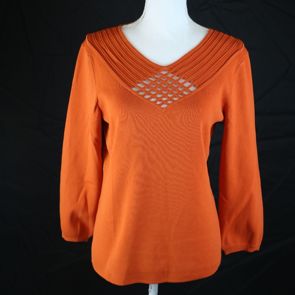 Cable & Gauge V Neck Long Sleeve Shirt Orange L